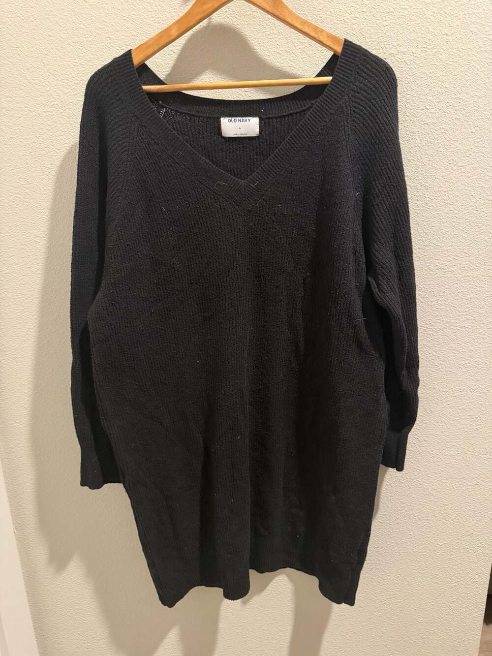 Old Navy Black V-Neck Ribbed Knit Sweater Dress Size XL